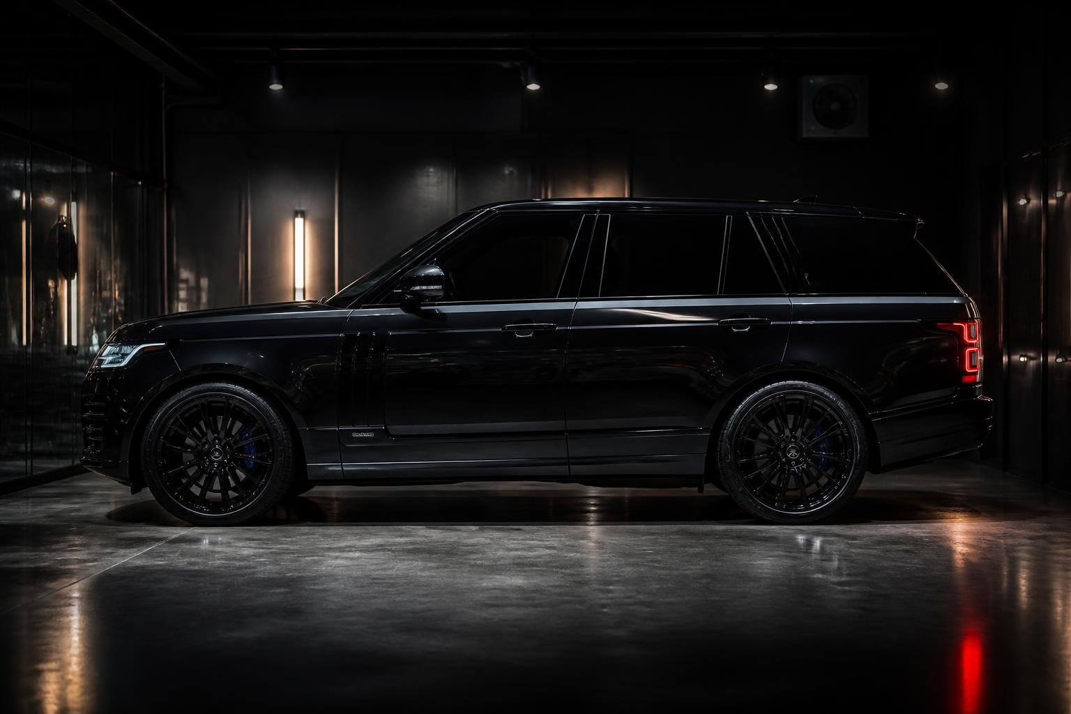 Schwarzer SUV mit Premium-Scheibentönung in einem Detailing-Studio